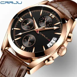 CRRJU hommes Chronograp Sport montres de luxe Quartz or montre hommes décontracté en cuir affaires étanche montre-bracelet Relogio Masculino262y