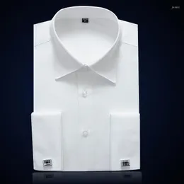 Erkek elbise gömlekleri fransız manşet erkek resmi iş gömleği katı erkek lüks beyaz parti düğün smokin manşetler uzun kollu
