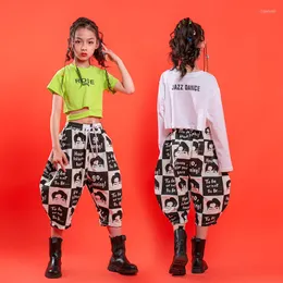 Stage use roupas de hip hop para crianças camiseta de verão colheita de manga longa de luvas de streetwear calças de harém de harém meninas jazz dança de hiphop