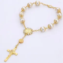 Länk armband armband imitation pärla pärlor katolsk rad radband heliga nattvards cup present korsfäste hängsmycken smycken smycken