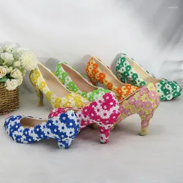 Отсуть обувь 2023 свадебные свадебные кружевные цветочные насосы Женские приспособления для ботинок на высоком каблуке 5/8/11CMTHINHEELS