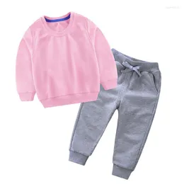 Kläder sätter barnkläder Set Spring and Autumn Big Candy Color Sports fritid 2-8 år två Pi