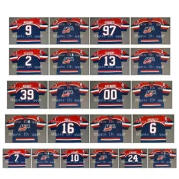 QQQ8 VINTAGE 2002 Drużyna USA koszulki 16 Brett Hull 6 Phil Housley 7 Keith Tkachuk 10 John Leclair 24 Chris Chelios Custom Hockey Jersey