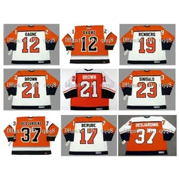 Q888 Vintage Custom Hockey Jersey 12 Simon Gagne 19 Mikael Renberg 21 Dave Brown 23 Ilkka Sinisalo 37 Eric Desjardins 17 Craig Berube Orange