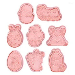 Baking Moulds 8Pcs Easter Plastic Cookie Cutter Egg Biscuit Mold 3D Cartoon Mould Cake Tools Party Decorations 2023