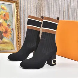 Luxury Designer Ankle Sock Boots Mesh Accent Stretch Fabric Silhouette High Heels Women Desert Classic Winter ladies Martin Sneakers Size 35-42