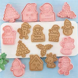 Moldes de cozimento 8pcs Christmas Biscuit Mold Santa Snowman Tree Tree Cookie Carimbo Pressão Folida Ferramentas de Ferramentas de Cake Cutter Mold