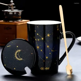 Mugs Constellation Cup Creative Ceramic Water Personality Spoon Mug Trend Student kaffe Stor kapacitet Te