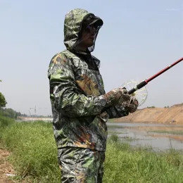 Defina a caça do verão de camuflagem de folhas ultrafinas de verão Anti-Mosquito Roupas de pesca Tactical Ghillie Suits calças de camisetas set1172y