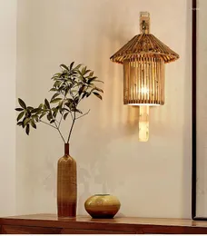 Luminárias de parede estilo countryside bambu de madeira vintage feita à mão com aro de estar com aro de estar luminária de luminárias