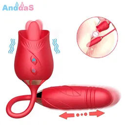 Articoli di bellezza Novità 10 Stimolatore del clitoride a leccata vibrante Spinta Spina anale Dildo Vibratore Giocattolo sexy per le donne