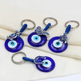 Key Rings Blue Evil Eye Glass Keychain Owl Tortoise Butterfly Hamsa Pendant Charms Bag Car Key Ring