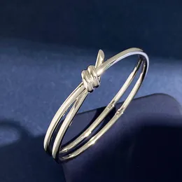 كلاسيكي فاخر T Knot Designer Bangle Bangelet Double Line Rope Home Minority 18K Gold Silver Silver Lying Barcels Bracelet