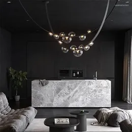 Kolye lambaları Modern deri LED Cam Labhade Oturma Odası Salonu Villa Avize Asma Aydınlatma Lüks Tasarım Ev Dekor