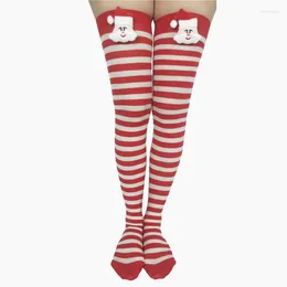 Women Socks Girls Christmas Stripe Stockings Over Knee Long Printed Thigh High Striped Sweet Cute Reindeer Overknee Gifts