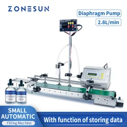 ZONESUN Tabletop Automatyczna maszyna do napełniania płynów o niskiej lepkości Wypełniacz do butelek z sokiem z przenośnikiem taśmowym