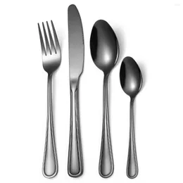 Dinnerware Sets Black Cutlery Fork Spoon Knife Set Korean Kitchen Tableware 304 Stainless Steel Knives 2023