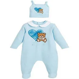 Babyspielanzug Body Suits Cartoon Neugeborene Jungen Mädchen Einteiler Kleidung Einfarbig bedruckte Babyoveralls Hut Outfits Lange Ärmel Schlafanzüge