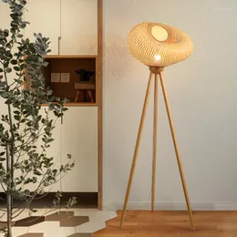 Golvlampor asiatisk bambu lampa retro träkonst stativ armaturer för vardagsrum sovrummet sovrum borge el stående lampor