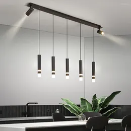 Lâmpadas de lâmpadas pendentes Candelador Três Modern Modern Minimalist Longa Led de barra de tabela LED Nórdica Nórdica com holofotes