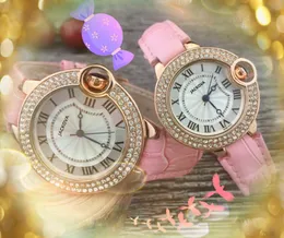 Par romersk urtavla klocka 38mm 33mm mode kristall diamanter ringer m￤n kvinnor ￤kta l￤der b￤lte kvarts k￤rna damer rosguld eleganta armbandsur montre de luxe
