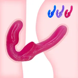 Articoli di bellezza Dildo a doppia testa per lesbiche senza spalline Strapon Strap on Jelly Coppie G Spot Massaggio anale vaginale Giocattoli sexy Donne