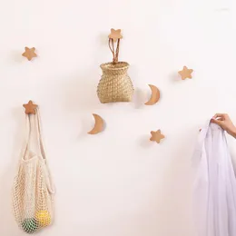 Hooks 1 PC Star Moon Shape Wood Hook Storage Rack väggmonterad vägghängare kappa nyckelhållare hatt halsduk för heminredning