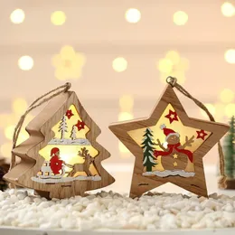 Christmas decorations Wooden luminous colorful Christmas tree pendant RRA931