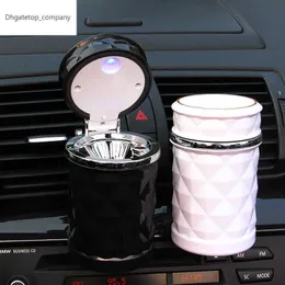 New Car Ashtray With LED Light Portable Alloy Ash Tray Aluminum Cup Smokeless Auto Ashtray Flame Retardant Cigarette Holder Box