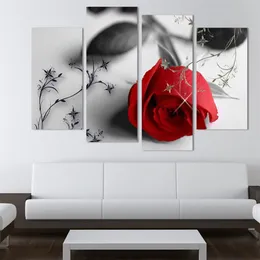 4個のPCが赤い花の壁アートキャンバスペインティングモダンウォール写真のための新しいモジュラー写真noフレーム2751