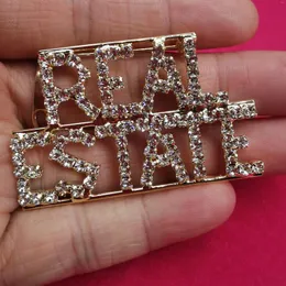 Broches Ocupações Grandbling Tema Crystal Broche "Real Estate" Word Pin Lappel Pin Singular