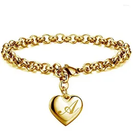 Länkarmband kotik 2023 initial charm guldfärg rostfritt stål hjärta 26 bokstäver alfabet armband för kvinnliga smycken gåvor