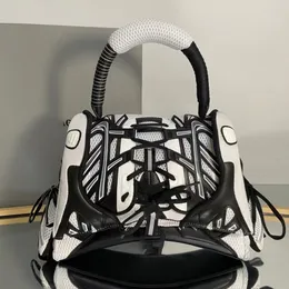 Сумка Sneakerhead среднего размера Черная сумка из смешанной ткани Дизайнерские женские мужские сумки Натуральная кожа Песочные часы Белые сумки через плечо Роскошные дизайнерские сумки