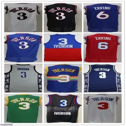 Özel Georgetown Hoyas Koleji Allen Iverson Forma 3 Erkek Basketbol Dr J Julius Erving 6 Wilt Chamberlain 13 Mavi Black White Red