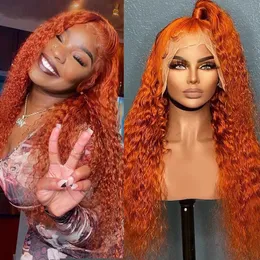 Hot Lace Wigs 13x4x1 مجعد طويل للنساء Gluless Ginger Orange Front مع Hairline Mairline Afro Kinky 221216