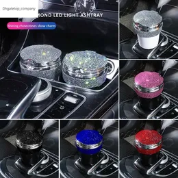 New Car Ashtray With LED Light Diamond Cigar Cigarette Ash Tray Smoke Cup Holder Storage Cup Car Accessories Interior for Women