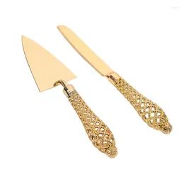 Dinnerware Sets High-quality Western Baking Tool Pizza Shovel Cake Dessert Cutter 2-piece Set Gold Cutlery Kitchen Accessories