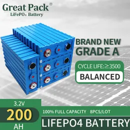 8pcs 3,2V 200AH Lítio Fosfato de ferro Bateria Cell LifePO4 Ciclo profundo Banco de energia de energia doméstica para RV