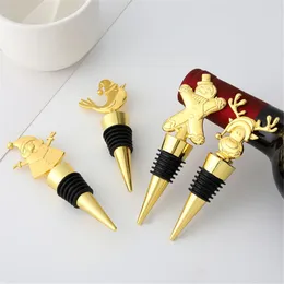 Christmas Decoration Wine Bottle Stoppers Gold Santa Claus Snowman Reindeer Beverage Champagne Corkers RRA947