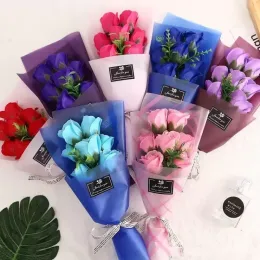 7つの小さな花束ローズフラワーシミュレーションウェディングバレンタインデーマザーデーのティーチャーズデイギフト装飾花のための石鹸花