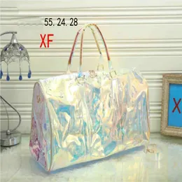 Neues Muster klassischer Laserblitzbeutel Handtasche PVC Frauen Handtaschen 55 cm transparente Duffle Tasche Brillante Farbgepäck Tasche uy6250b