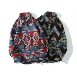 남성 재킷 레트로 민족 패션 디자인 버튼 스트리트웨어 느슨한 캐주얼 코트 남성 대형 십대 헐렁한하라 주쿠 셔츠 재킷 221231