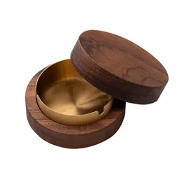 Latest Natural Wood Portable Dry Herb Tobacco Ashtray Stainless Steel Interior Cigarette Smoking Holder Bracket Support Soot Ash Wooden Cover Ashtrays DHL