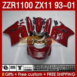 Bodys Kit för Kawasaki Dark Red Blk Ninja ZX-11 R ZZR1100 ZX-11R ZZR 1100 CC ZX11 ZX 11 R 11R 165NO.14 ZX11R 93 94 95 96 01 ZZR-1100 1997 1998 1999 2000 2001 OEM FULL FAIRING