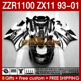 OEM full kropp för Kawasaki Ninja ZX-11 R ZZR-1100 ZX-11R ZX11R 93 94 95 96 01 165NO.69 ZZR 1100 CC ZX11 ZX 11 R 11R ZZR1100 1997 1998 1999 2000 2001 FAIRINGS KIT Black White