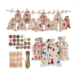 Christmas Decorations Sack Kid Xmas Gifts Candy Fabric Bag Drawstring Pouches Decoration Advent Calendar Container Jewelry Packaging Bags