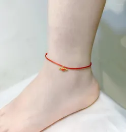 Anklets Zhixi Real 24K Gold Anklet AU999 Angel Heart kształt wisiorek Regulowany Czerwony Ropa Prezent biżuterii dla kobiet J577