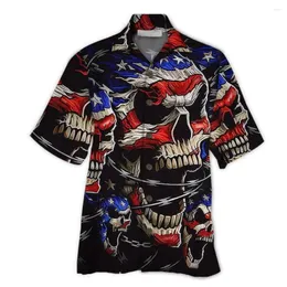 Men's Casual Shirts Men's Skull Cuban Shirt Cool Hawaii American Street Style Tops 3D Print Summer Chemise Homme Plus Size