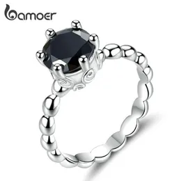 Cluster Rings Bamoer Trendy Classic Silver Minimalist Claw-set Beaded Black Zircon Ring Wedding Jewelry Gift For Her Glitter Fine 293Y