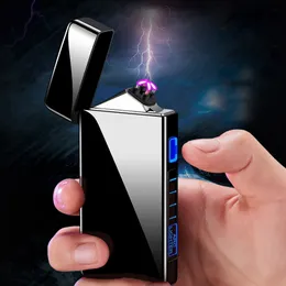 USB Colorful Windproof Cyclic Charging Double ARC Lighter Portable Innovative Design LED Light For Herb Cigarette Tobacco Smoking Pipes Holder